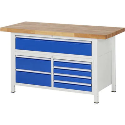 RAU Werkbank 8000 1.500 x 840-1.040 x 700 mm (B x H x T) enzianblau lichtgrau