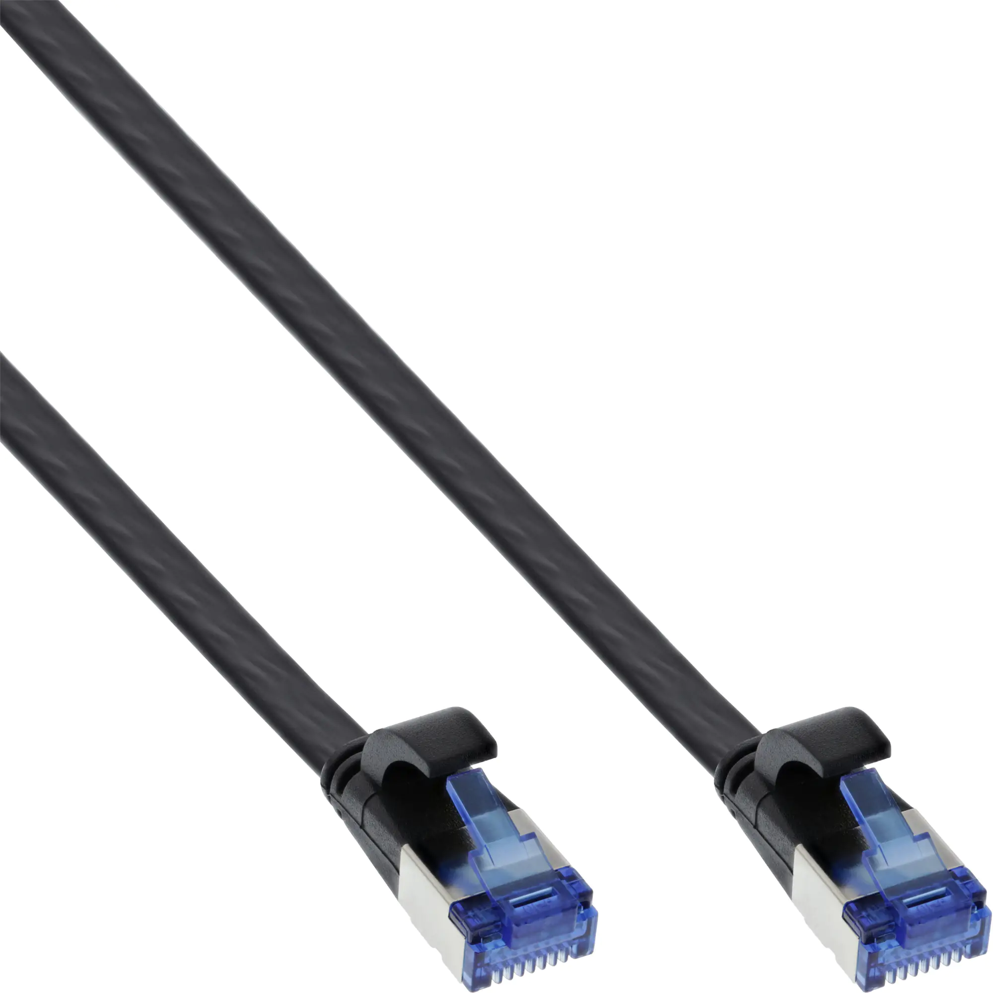 InLine - Patch-Kabel - RJ-45 (M) zu RJ-45 (M) - 25 cm - U/FTP, PiMF - CAT 6a - halogenfrei, geformt, ohne Haken, verseilt, flach - Schwarz