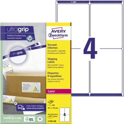 Avery Zweckform Adressetikett ultragrip 99,1 x 139 mm (B x H) Papier weiß 400 Etik./Pack. Avery Zweckform Adressetikett ultragrip 99,1 x 139 mm (B x H) Papier weiß 400 Etik./Pack.