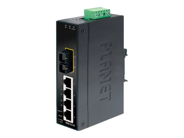 PLANET ISW-511T - Switch - 4 x 10/100 + 1 x 100Base-FX - an DIN-Schiene montierbar, wandmontierbar - Gleichstrom