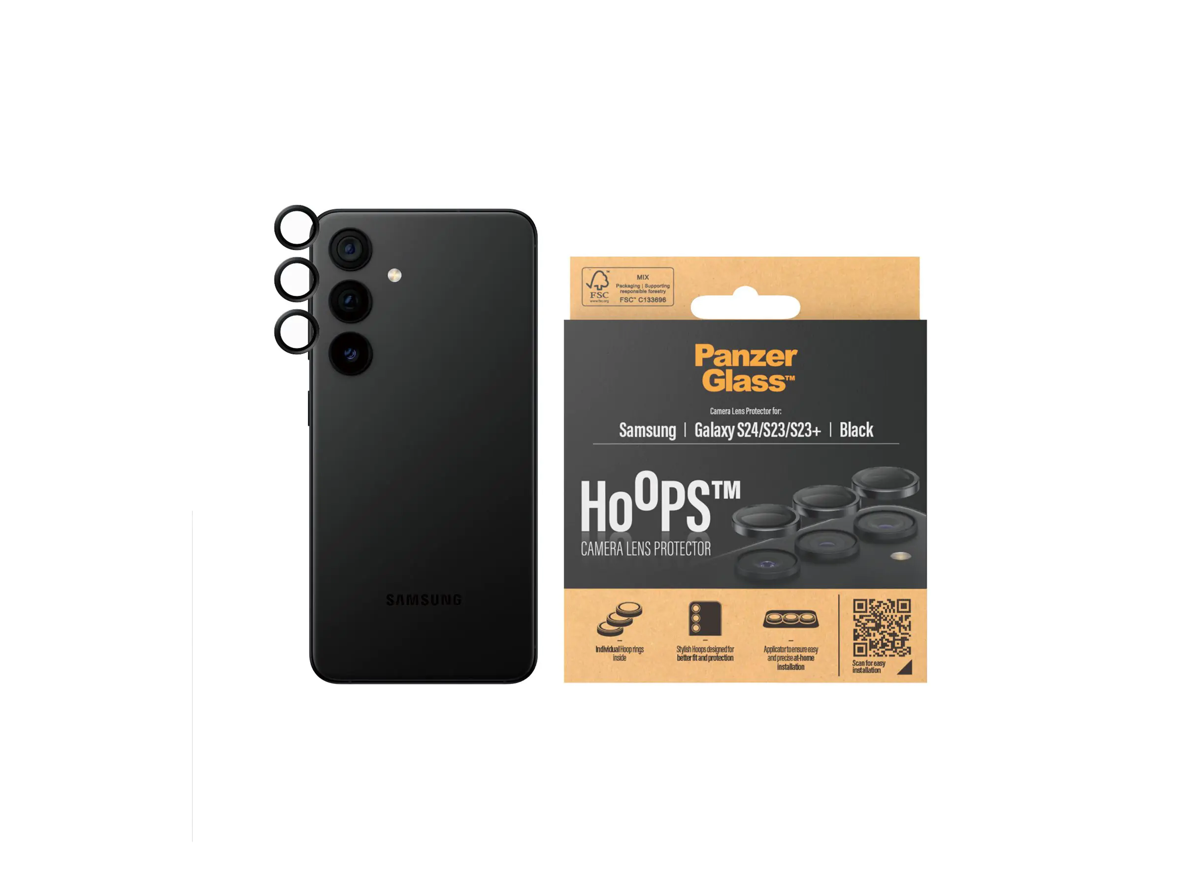 PanzerGlass Hoops - Objektivschutz für Handy - Schwarz - für Samsung Galaxy S23, S23+, S24