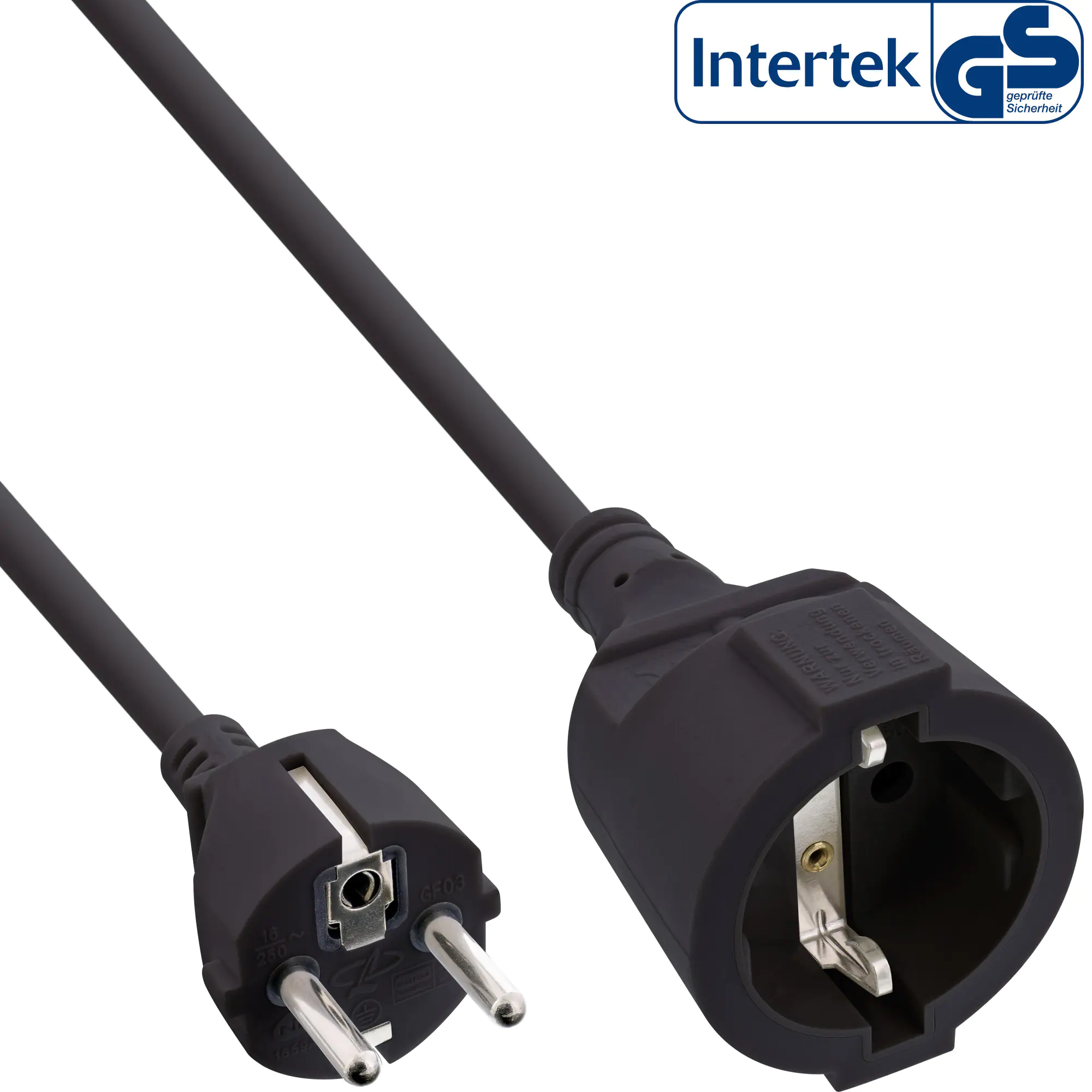 InLine Schutzkontakt-Verlängerungskabel - CEE 7/7 - H05VV-F3G1,5 - schwarz - 2m 16402