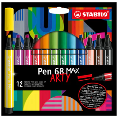 STABILO® Fasermaler Pen 68 MAX "ARTY" 1-5mm farbig sortiert nicht auswaschbar 12 St./Pack. STABILO® Fasermaler Pen 68 MAX "ARTY" 1-5mm farbig sortiert nicht auswaschbar 12 St./Pack.