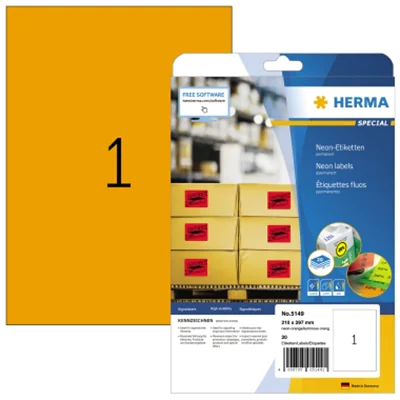 HERMA Etikett 5149 210x297mm neonorange 20 St./Pack. HERMA Etikett 5149 210x297mm neonorange 20 St./Pack.