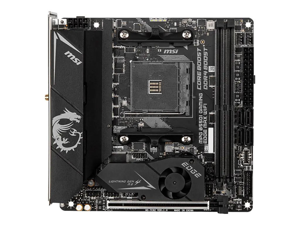 MSI MPG B550I GAMING EDGE MAX WIFI - Motherboard - Mini-ITX - Socket AM4 - AMD B550 Chipsatz - USB-C Gen2, USB-C Gen1, USB 3.2 Gen 1, USB 3.2 Gen 2 - 2.5 Gigabit LAN, Wi-Fi, Bluetooth - Onboard-Grafik (CPU erforderlich) - HD Audio (8-Kanal)