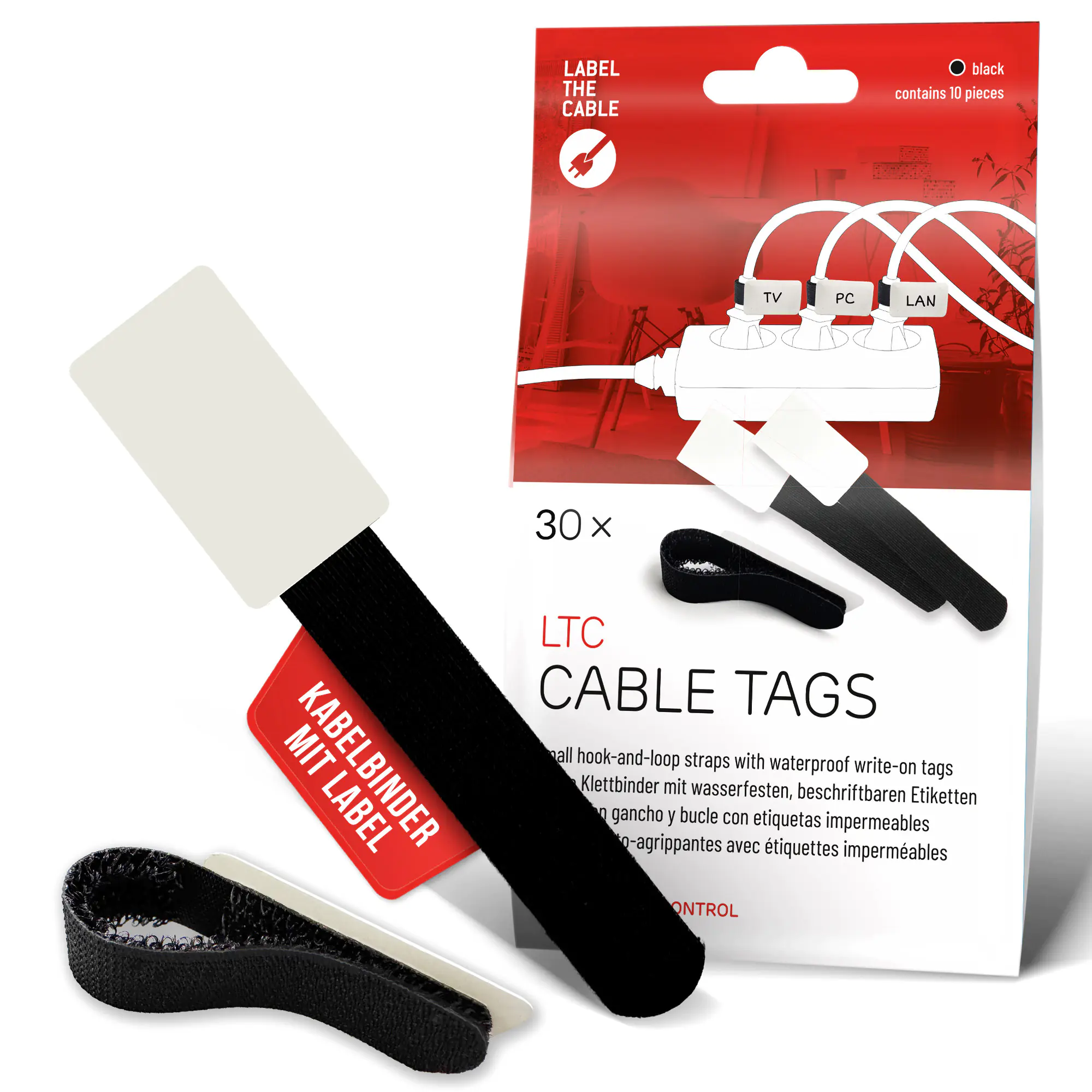 Label-the-cable LTC Klettkabelbinderlabel Set wiederverwendbar schwarz 30er