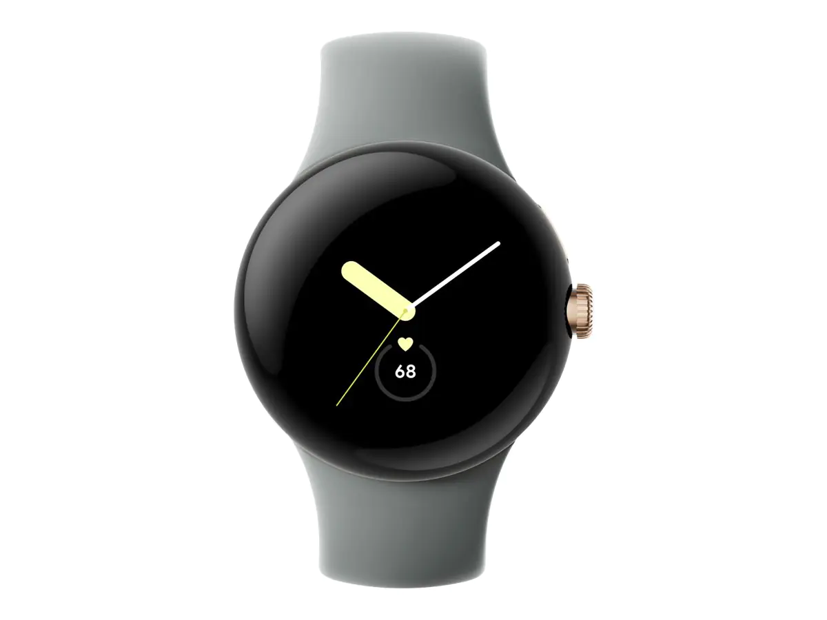 Google Pixel Watch - Champagne Gold - intelligente Uhr mit Band - Flouroelastomer - hazel - Bandgröße: L - 32 GB - Wi-Fi, NFC, Bluetooth - 4G - 36 g
