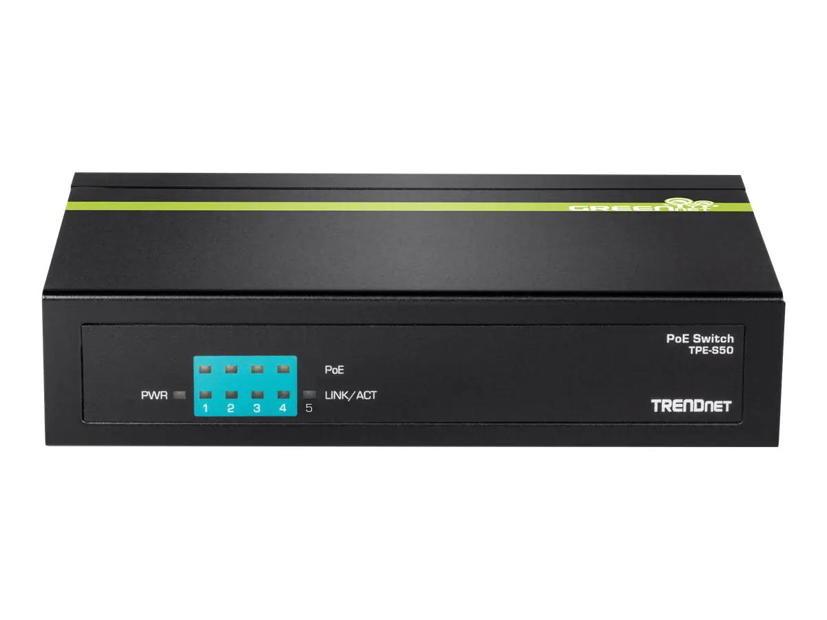 TRENDnet TPE S50 - Switch - unmanaged - 4 x 10/100 (PoE) + 1 x 10/100 - Desktop - PoE (31 W)