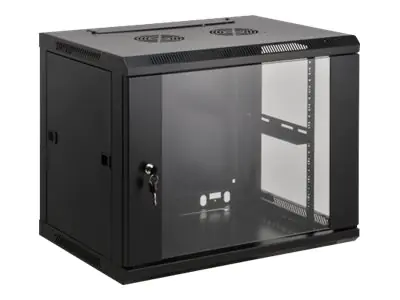 Intellinet Network Cabinet, Wall Mount (Standard), 6U, Usable Depth 500mm/Width 540mm, Black, Assembled, Max 60kg, Metal & Glass Door, Back Panel, Removeable Sides,Suitable also for use on desk or floor, 19",Parts for wall install (eg screws/rawl
