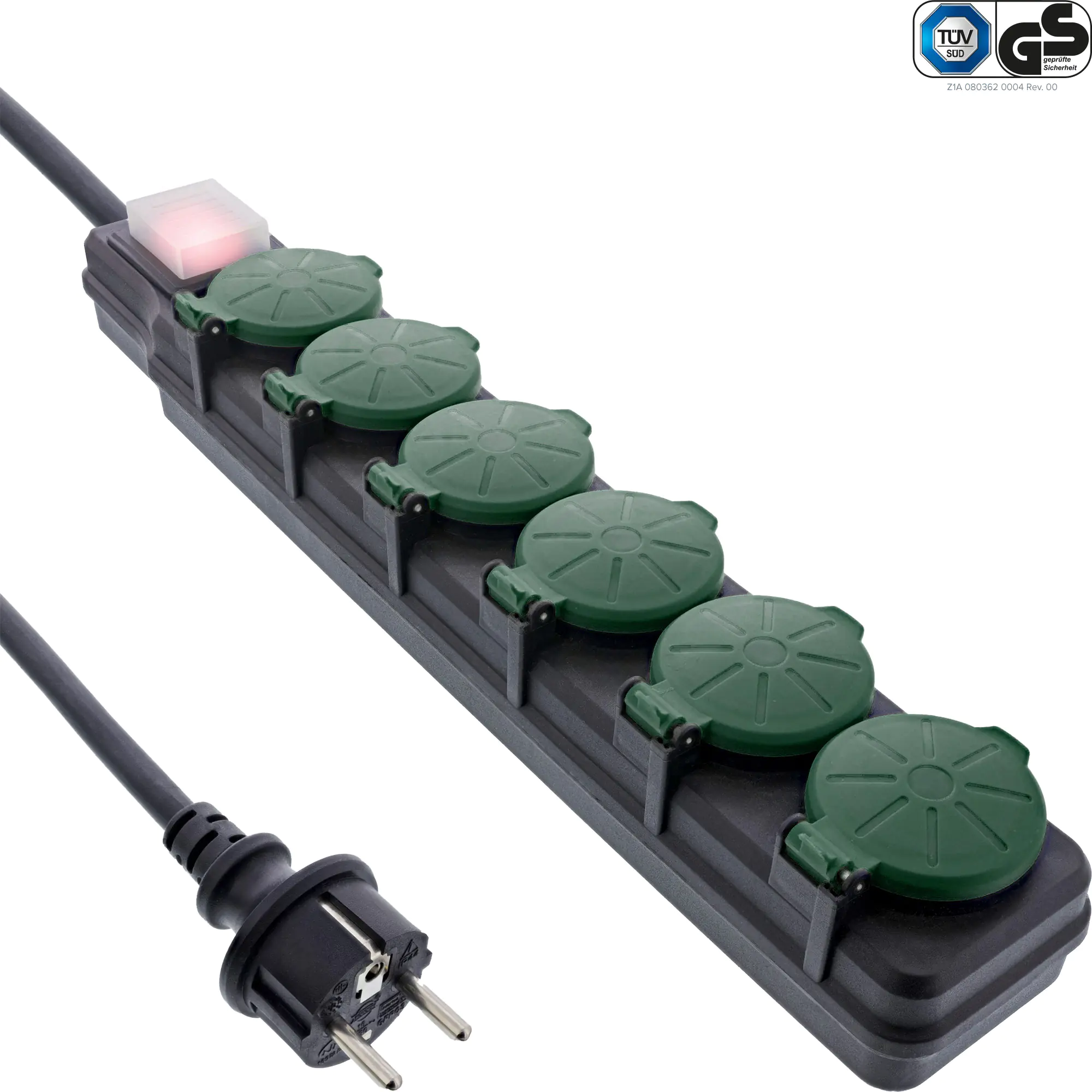 InLine Outdoor-Steckdosenleiste - 6-fach Schutzkontakt - IP44 - mit Schalter - 10m 16496T
