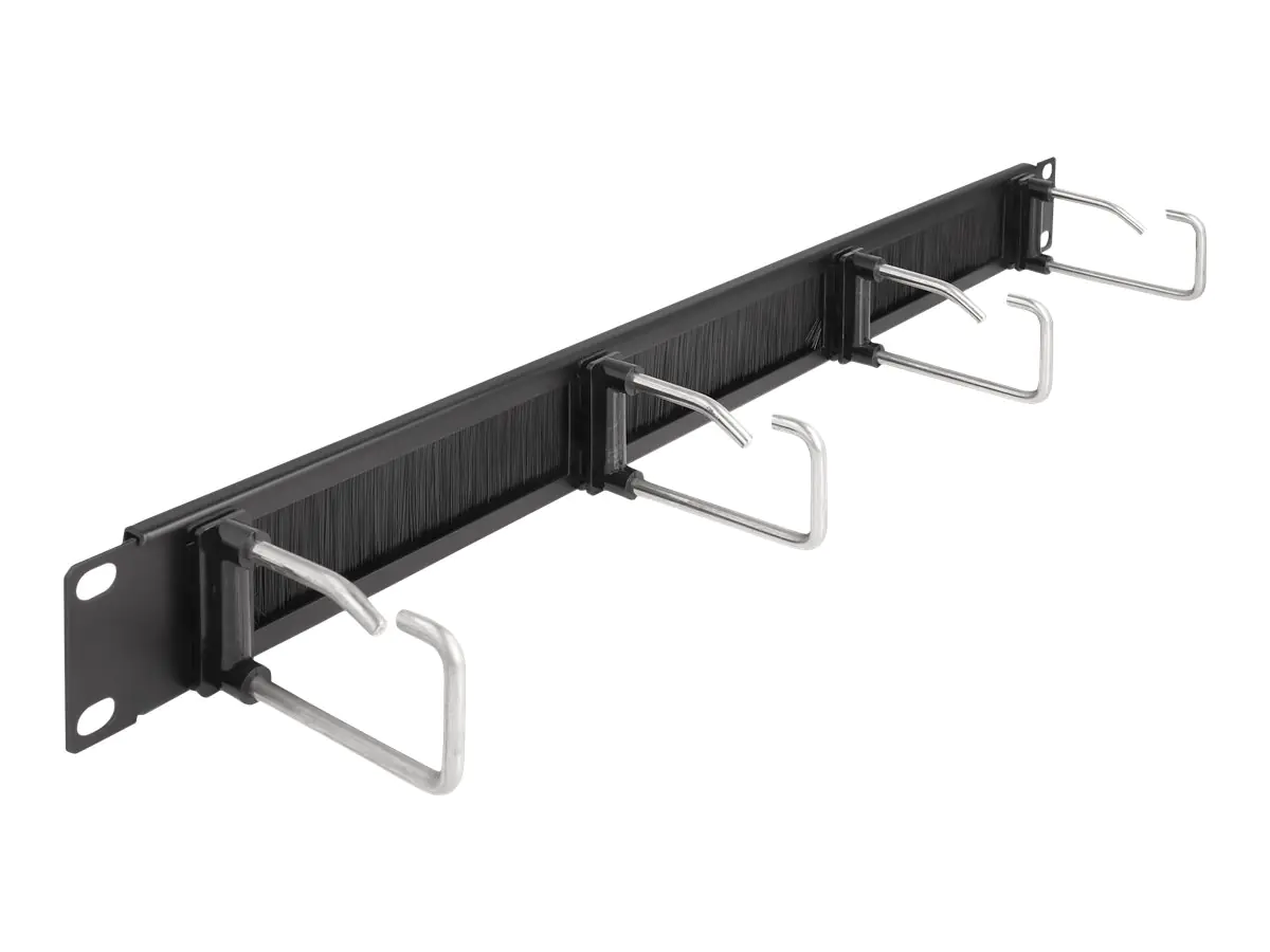 Delock Kabelführungspanel mit Bürste - mit 4 Metallhaken - Schwarz - 1U - 48.3 cm (19")