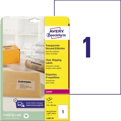 Avery Zweckform Adressetikett L7567-25 transparent 25 St./Pack. Avery Zweckform Adressetikett L7567-25 transparent 25 St./Pack.