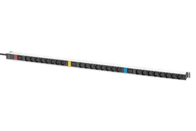 Digitus - Steckdosenleiste - 16A - AC 230 - 400 V - 4000 Watt - 11000 VA - 3 Phasen - Eingabe, Eingang IEC 60309 - Ausgangsanschlüsse: 27 (3 x IEC 60320 C19, 24 x IEC 60320 C13) - 0U - 48.3 cm (19") - 3 m Schnur - Schwarz