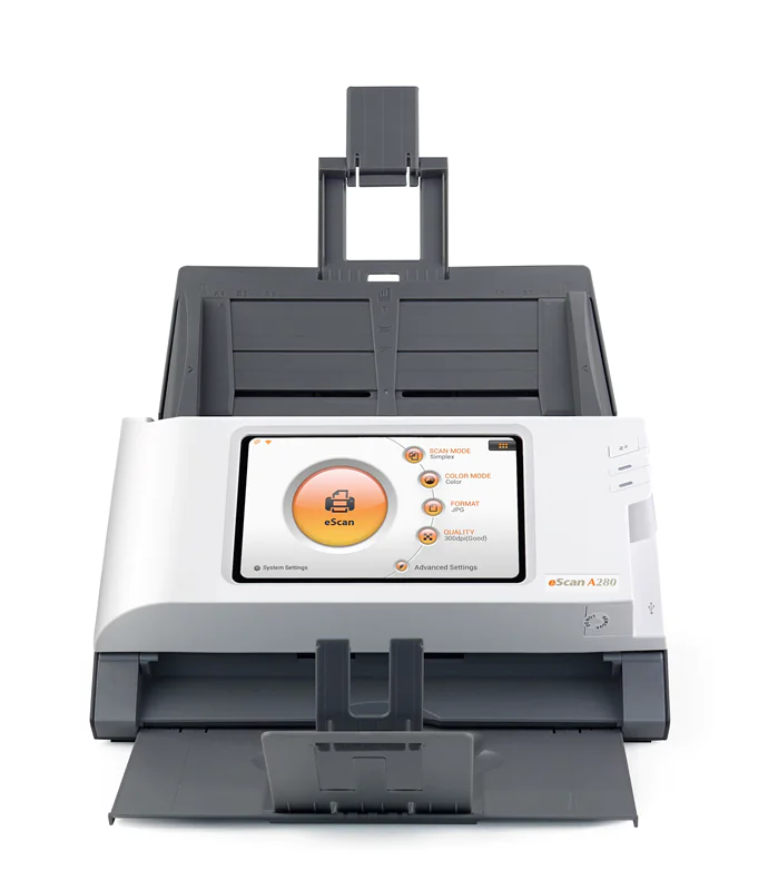 Plustek eScan A280 - Essential - Dokumentenscanner - CCD - Duplex - Legal - 600 dpi x 600 dpi - bis zu 20 Seiten/Min. (einfarbig) / bis zu 20 Seiten/Min. (Farbe) - automatischer Dokumenteneinzug (50 Blätter) - bis zu 2000 Scanvorgänge/Tag - USB 2.0, LAN,