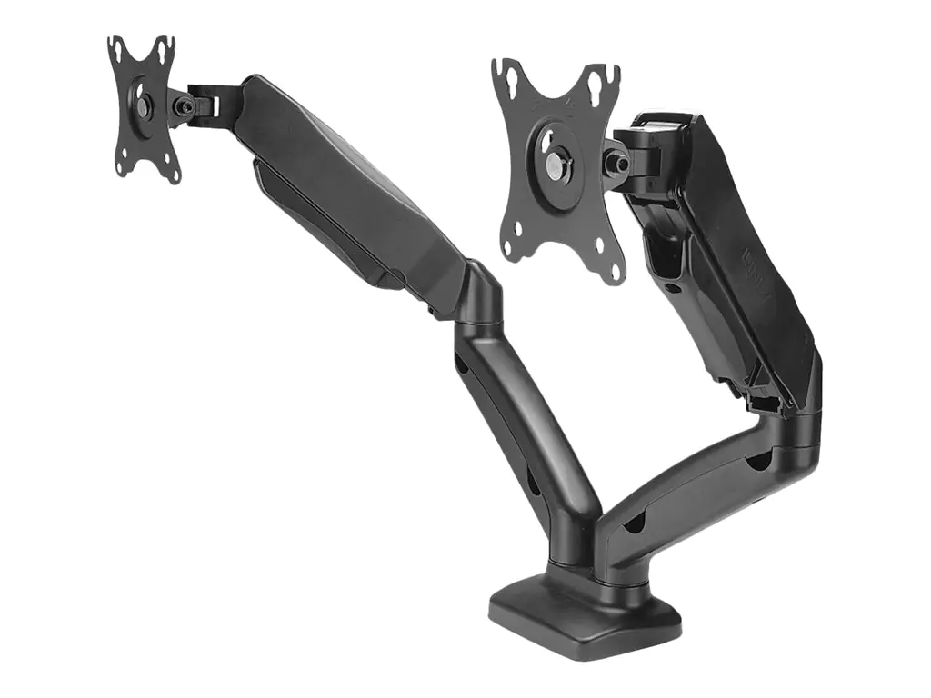 Lindy - Befestigungskit (Spannbefestigung für Tisch, zweifache Gasdruck-Monitorhalterung für Tischmontage, Randhalterung) - für LCD-Display - Aluminium, PVC - Schwarz - Bildschirmgröße: 43.2-68.6 cm (17"-27") - Schreibtisch