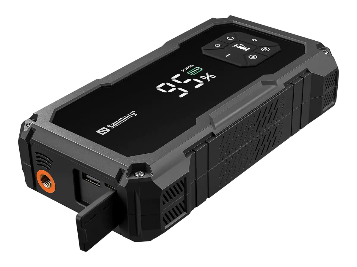 SANDBERG Active TirePump 10000 - Powerbank / Starthilfekabel - Li-Ion - 10000 mAh - 37 Wh - 800 A - 2 Ausgabeanschlussstellen (USB, Starthilfeanschluss) 421-21