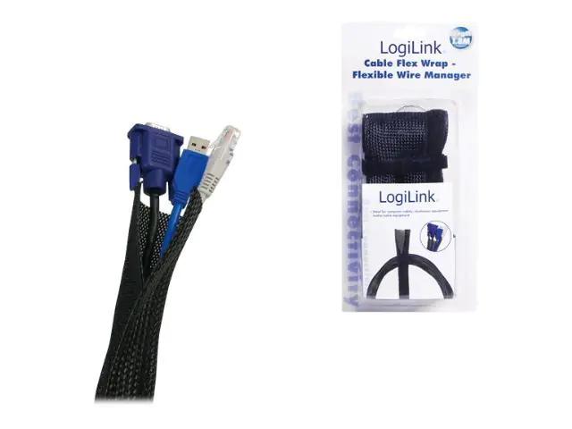 LogiLink Cable FlexWrap - Flexible Kabelleitung - Schwarz - 1.8 m