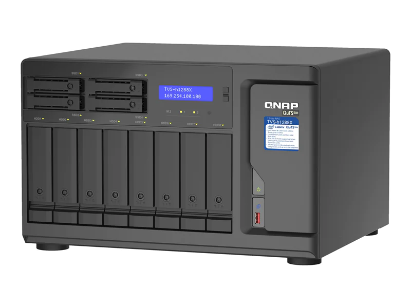 QNAP TVS-h1288X - NAS-Server - 12 Schächte - SATA 6Gb/s - RAID RAID 0, 1, 5, 6, 10, 50, JBOD, 5 Hot Spare, 6 Hot Spare, 60, 10-Hot-Spare, RAID TP - RAM 16 GB - Gigabit Ethernet / 2.5 Gigabit Ethernet / 10 Gigabit Ethernet - iSCSI Support