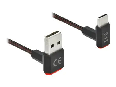 Delock Easy - USB-Kabel - USB (M) nach oben/unten abgewinkelt, doppelseitig zu 24 pin USB-C (M) nach oben/unten abgewinkelt, doppelseitig - 1 m - Schwarz