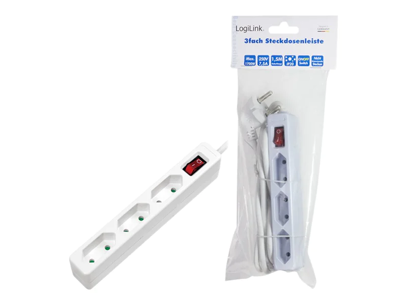 LogiLink Slim - Steckdosenleiste - Wechselstrom 250 V - 1700 Watt - Ausgangsanschlüsse: 3 (3 x Eurostecker) LPS230