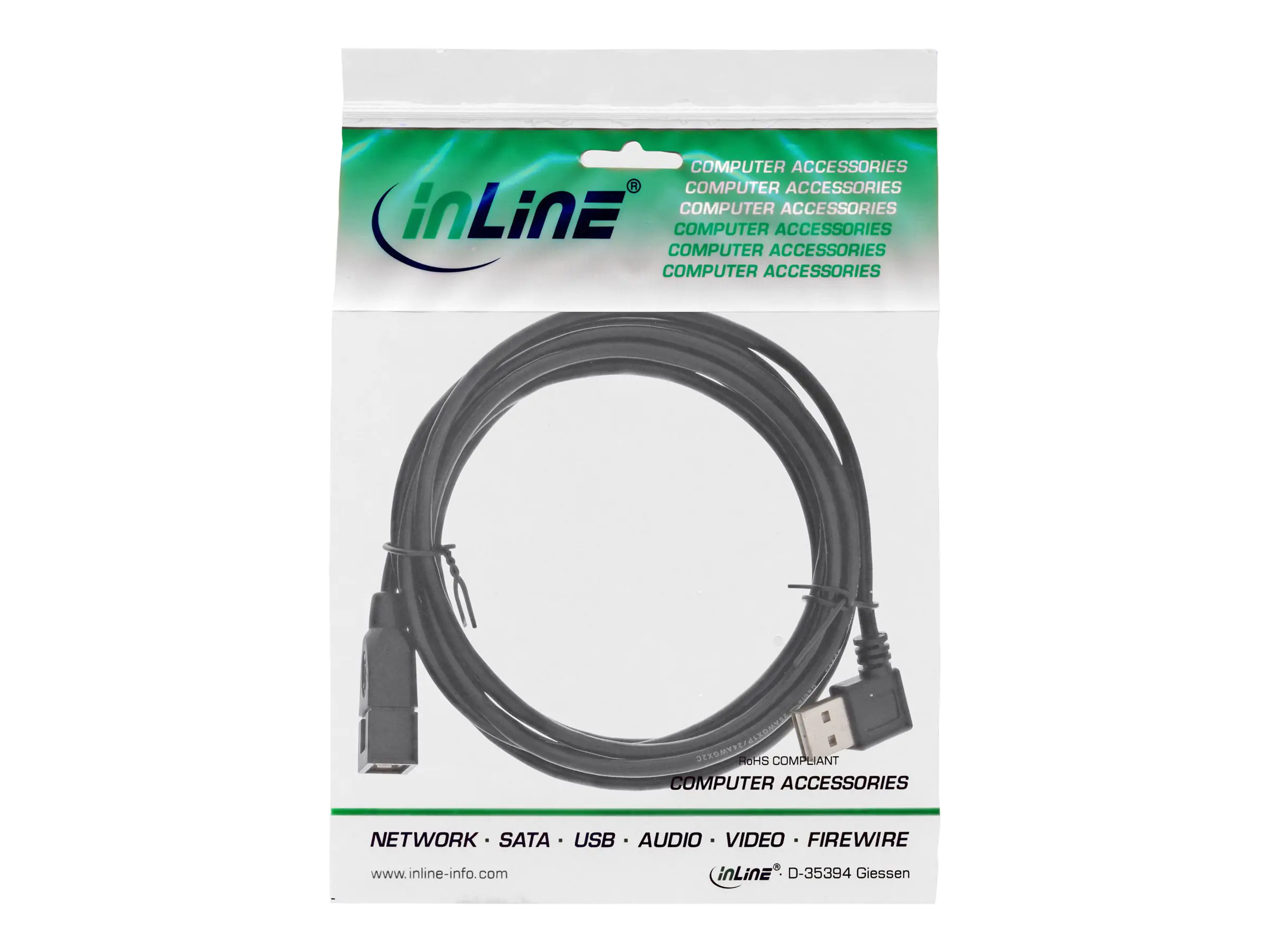 InLine Smart - USB-Verlängerungskabel - USB (M) gewinkelt bis USB (W) - USB 2.0 - 2 m - Schwarz