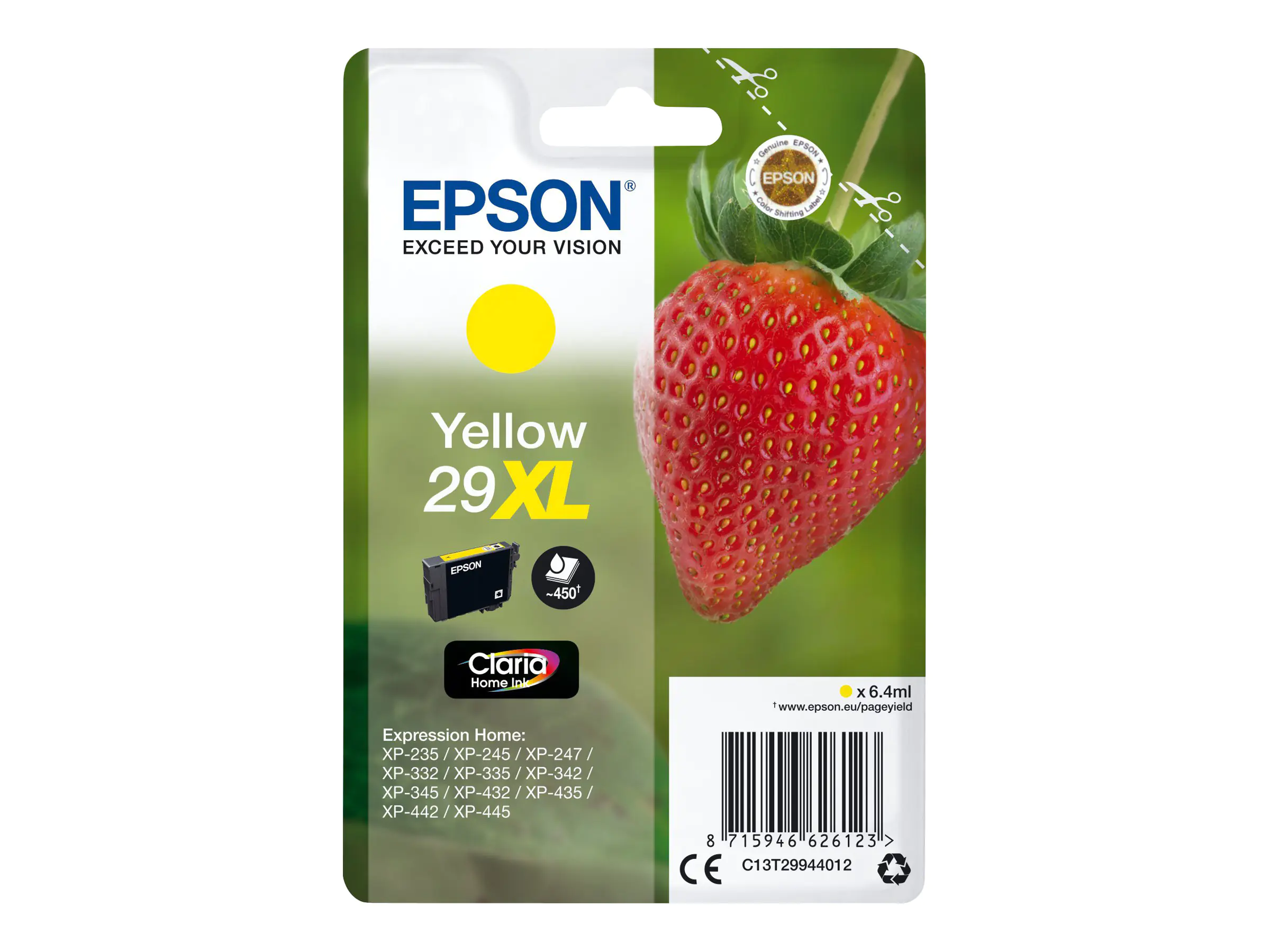 Epson 29XL - 6.4 ml - XL - Gelb - Original - Blisterverpackung - Tintenpatrone - für Expression Home XP-245, 247, 255, 257, 332, 342, 345, 352, 355, 435, 442, 445, 452, 455