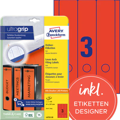 Avery Zweckform Ordneretikett L4752-20 lang/breit rt 60 St./Pack. Avery Zweckform Ordneretikett L4752-20 lang/breit rt 60 St./Pack.