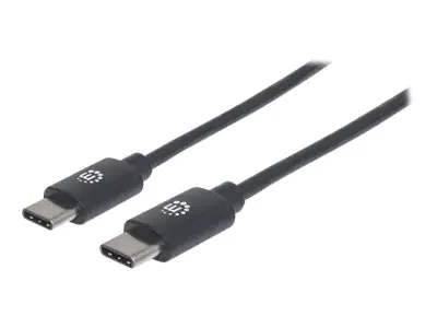 Manhattan USB-C to USB-C Cable, 3m, Male to Male, Black, 480 Mbps (USB 2.0), Hi-Speed USB, Lifetime Warranty, Polybag - USB-Kabel - 24 pin USB-C (M) zu 24 pin USB-C (M) - USB 2.0 - 3 A - 3 m - geformt - Schwarz