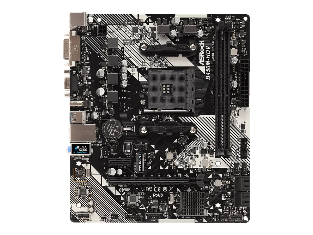 ASRock B450M-HDV R4.0 - Motherboard - micro ATX - Socket AM4 - AMD B450 Chipsatz - USB 3.1 Gen 1 - Gigabit LAN - Onboard-Grafik (CPU erforderlich) - HD Audio (8-Kanal)