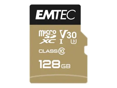 EMTEC SpeedIN' PRO - Flash-Speicherkarte (microSDHC/SD-Adapter inbegriffen) - 128 GB - Video Class V30 / UHS-I U3 / Class10 - microSDXC UHS-I