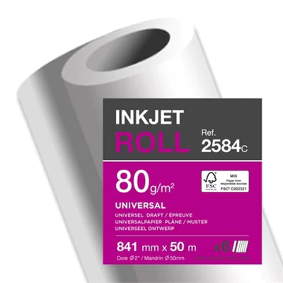 Clairefontaine Inkjetplotterpapier UNIVERSAL 841 mm x 50 m (B x L) 80g/m² hochweiß 6 Rl./Pack.