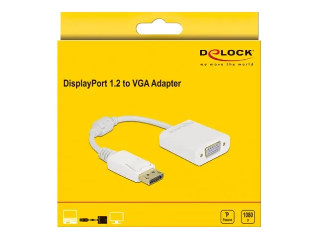 Delock - Videoadapter - DisplayPort (M) eingerastet zu HD-15 (VGA) (W) schraubbar - DisplayPort 1.2 - 15 cm - Passiv, 1080p-Unterstützung, 60 Hz - weiß