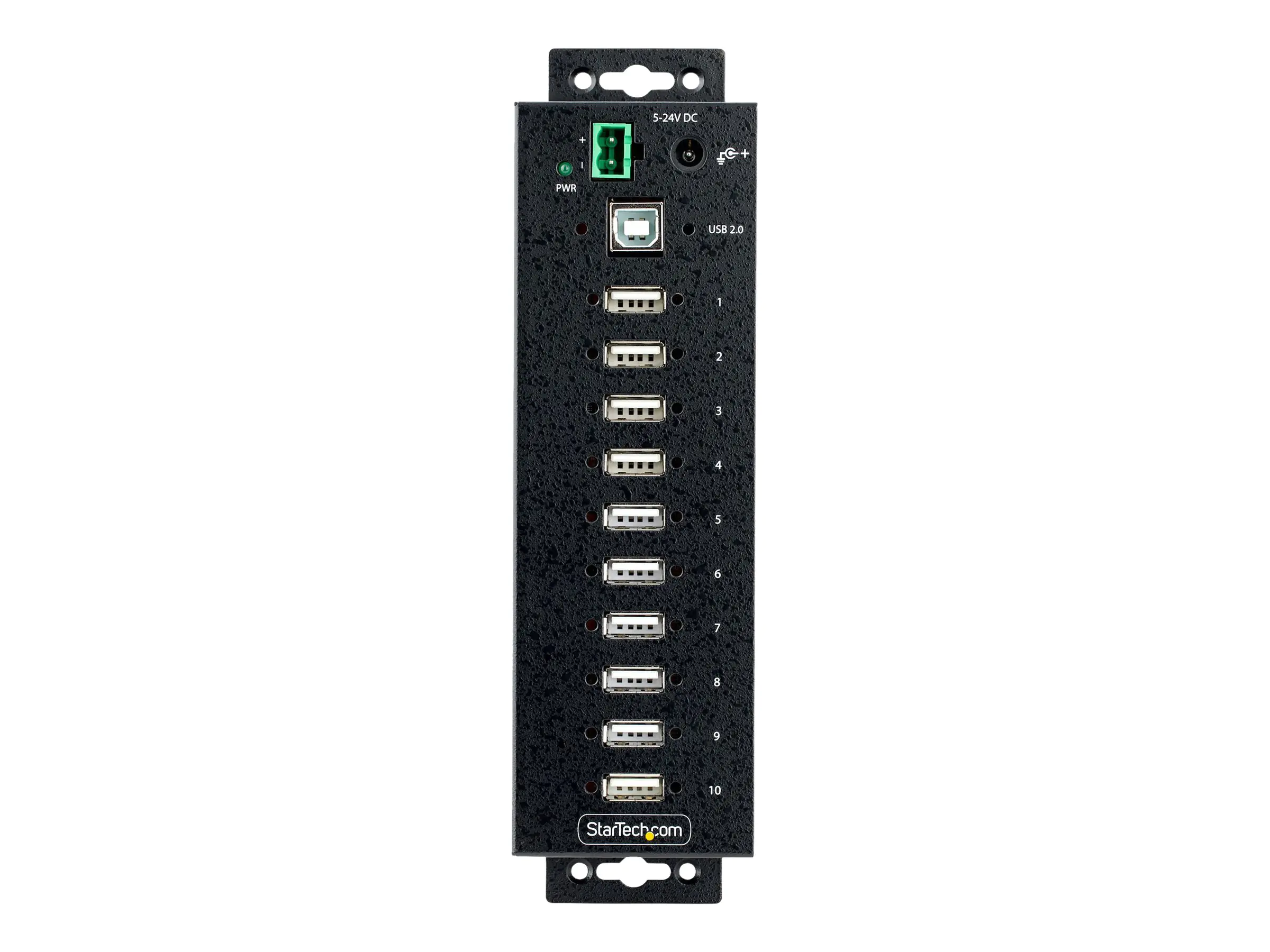StarTech 10-Port Industrial USB 2.0 Hub, Rugged USB Hub w/15kV Air/8kV Contact ESD Level 4 Protection, DIN/Wall/Desk Mountable USB-A Hub, Multiport USB Hub with Locking Ports - Metal Construction (USB210AIND-USB-A-HUB) - Hub - industriell - 10 x USB 2.0 -