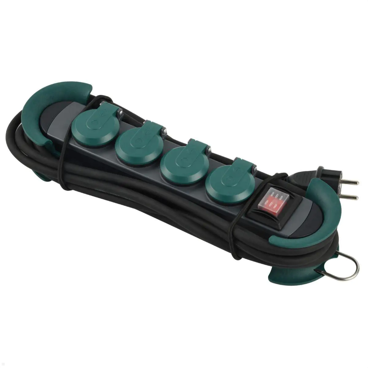 Bachmann HOOK Outdoor, 4-fach, IP44, mit Haken schwarz/grün, mit Schalter, 4,0m Bachmann HOOK Outdoor, 4-fach, IP44, mit Haken schwarz/grün, mit Schalter, 4,0m