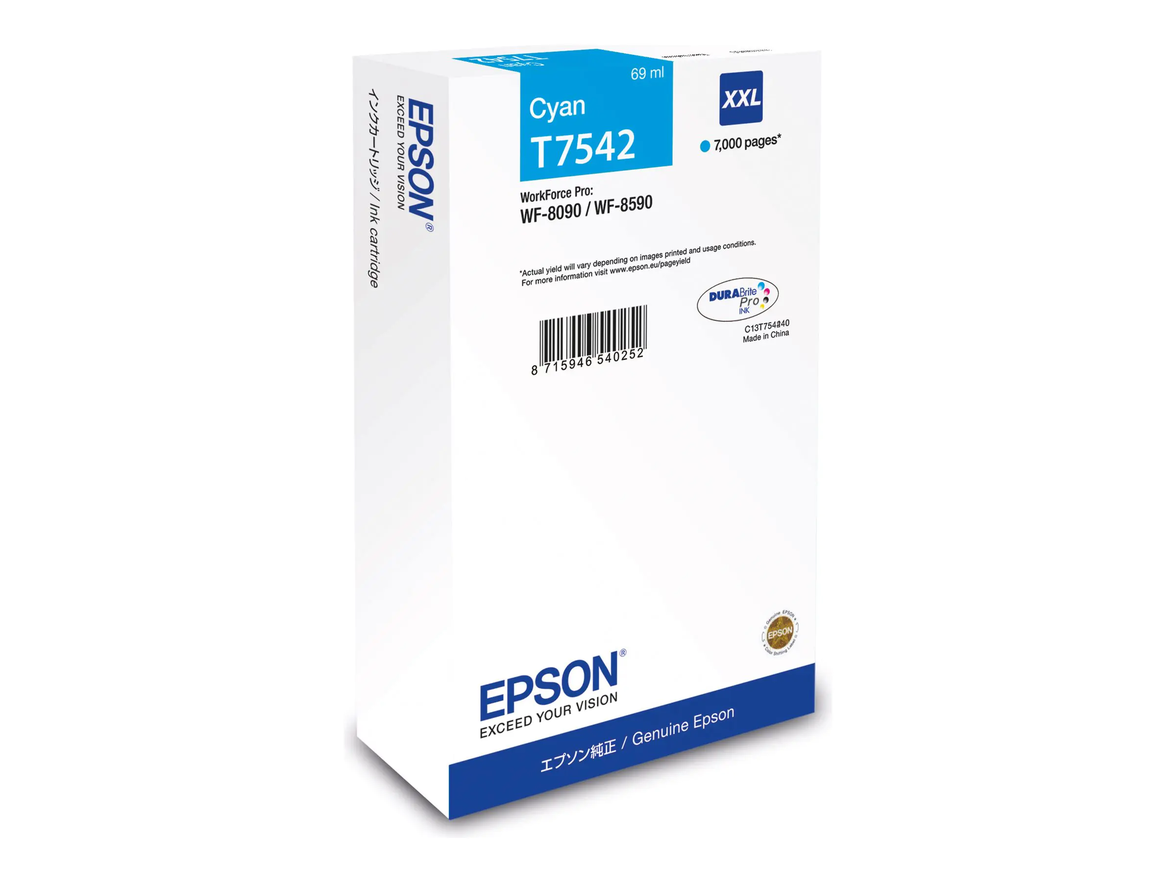 Epson T7542 - 69 ml - Größe XXL - Cyan - original - Tintenpatrone - für WorkForce Pro WF-8090, WF-8590
