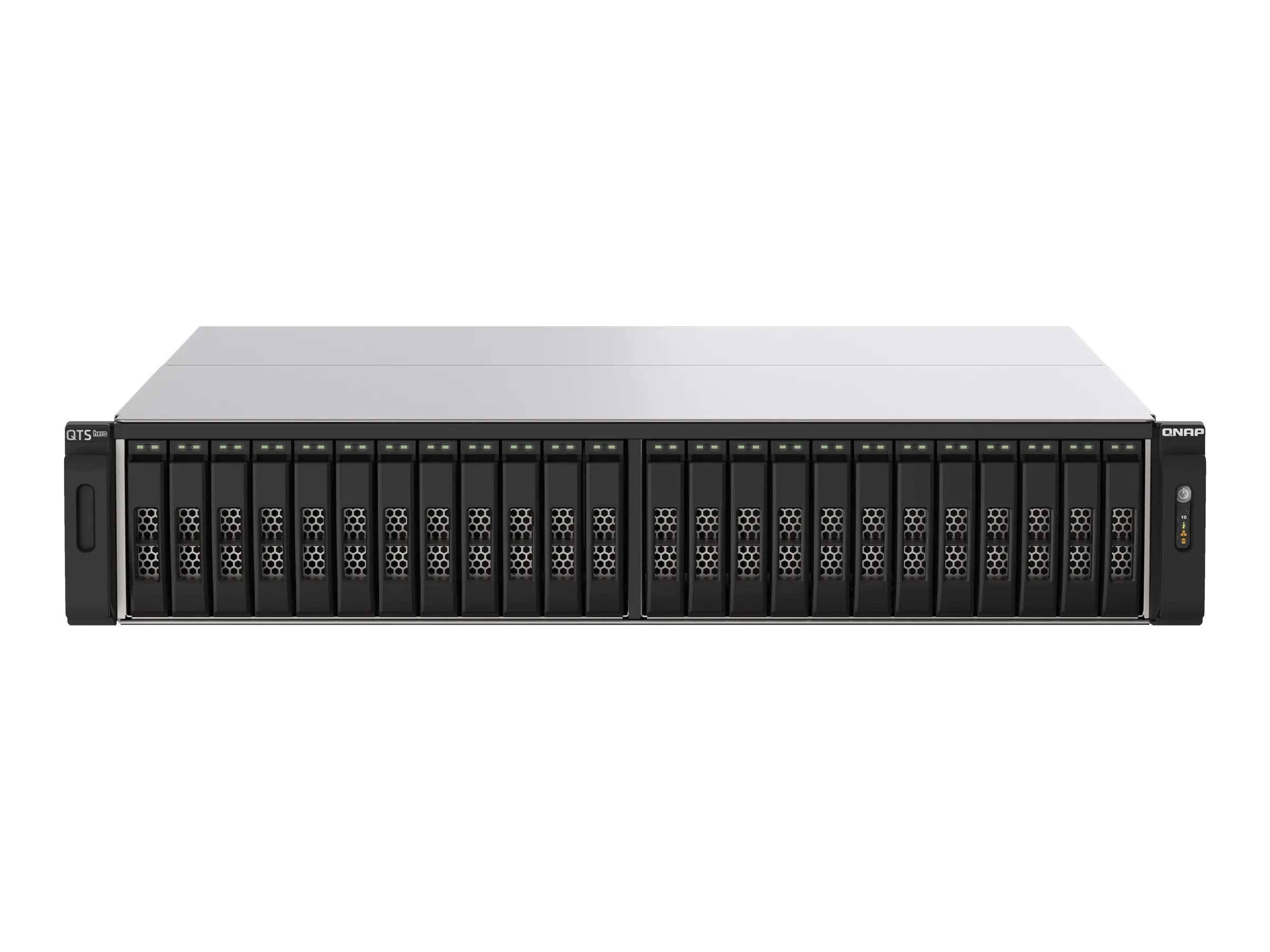 QNAP TS-H2490FU-7302P-256G - NAS-Server - 24 Schächte - Rack - einbaufähig - PCI Express 3.0 x4 (NVMe) - RAID 0, 1, 5, 6, 10, 50, 60, JBOD - RAM 256 GB - 25 Gigabit Ethernet - iSCSI Support