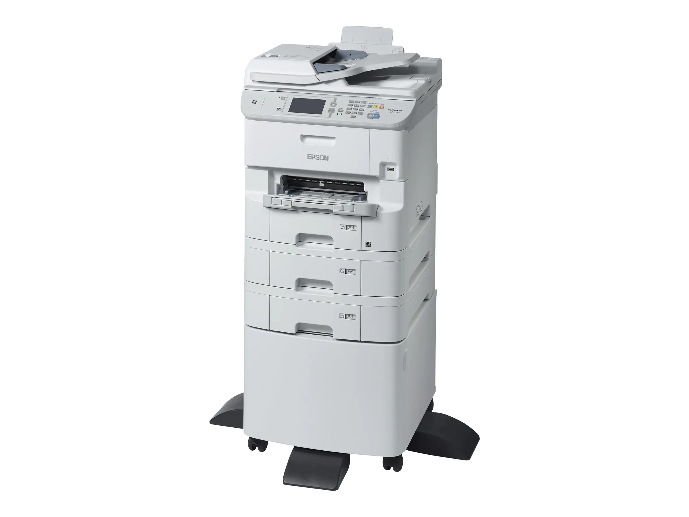 Epson WorkForce Pro WF-6590D2TWFC - Multifunktionsdrucker - Farbe - Tintenstrahl - Legal (216 x 356 mm) (Original) - A4/Legal (Medien) - bis zu 24 Seiten/Min. (Drucken) - 1580 Blatt - 33.6 Kbps - USB 2.0, Gigabit LAN, Wi-Fi(n), NFC, USB 2.0-Host
