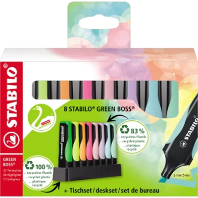 STABILO Textmarker GREEN BOSS 6070/08-5 sort. 8St. +Tischset STABILO Textmarker GREEN BOSS 6070/08-5 sort. 8St. +Tischset