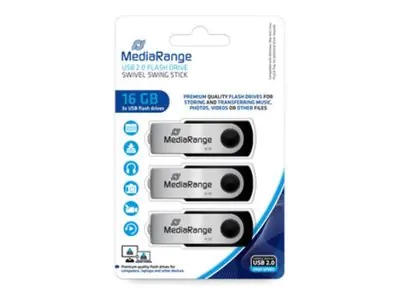 MediaRange - USB-Flash-Laufwerk - 16 GB - USB 2.0 - Grau, Schwarz (Packung mit 3) MediaRange - USB-Flash-Laufwerk - 16 GB - USB 2.0 - Grau, Schwarz (Packung mit 3)