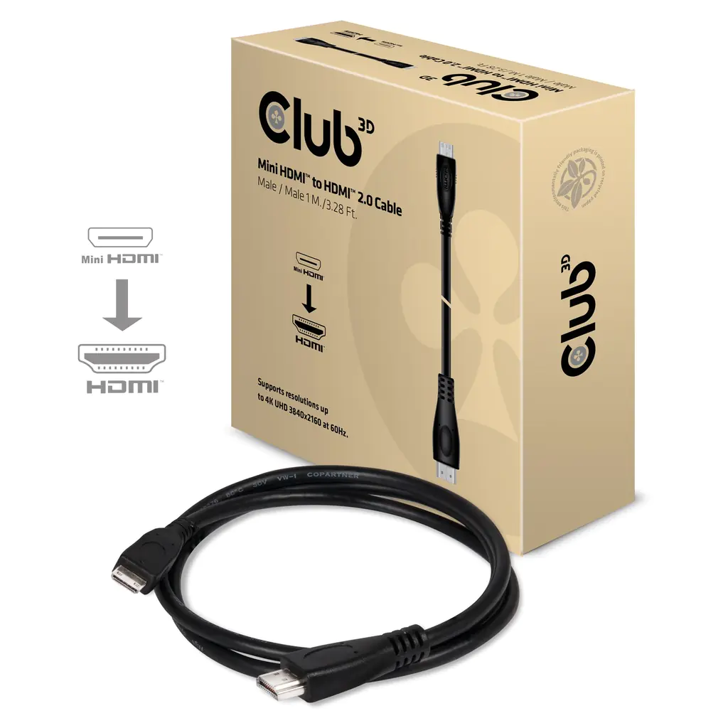Club 3D Mini HDMI to HDMI 2.0 4K 60Hz Cable Stecker / Stecker 1m =Bidirektional = CAC-1350