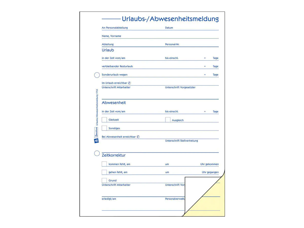 Avery Zweckform Urlaubs-/Abwesenheitsberichtsformular - 40 Blatt - A5 (148 x 210 mm) 1753