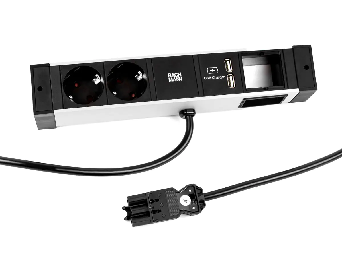 Bachmann DESK Rail - Steckdosenleiste - Ausgangsanschlüsse: 2 (2 x USB, 2 x Typ F) - Grau, Schwarz Bachmann DESK Rail - Steckdosenleiste - Ausgangsanschlüsse: 2 (2 x USB, 2 x Typ F) - Grau, Schwarz