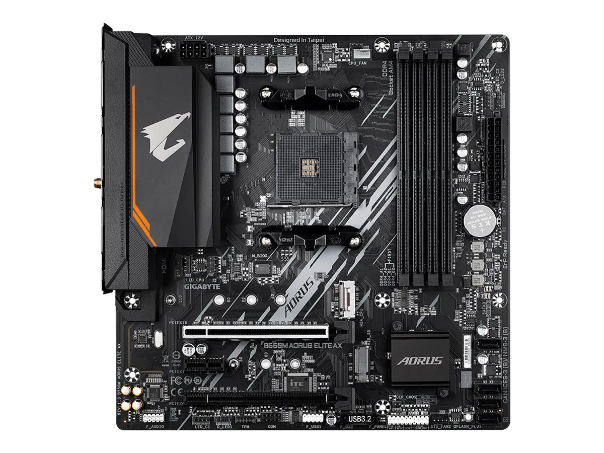 AORUS B550M ELITE AX - 1.3 - Motherboard - micro ATX - Socket AM4 - AMD B550 Chipsatz - USB 3.2 Gen 1 - Gigabit LAN, Wi-Fi 6E, Bluetooth - Onboard-Grafik (CPU erforderlich) - HD Audio (8-Kanal) AORUS B550M ELITE AX - 1.3 - Motherboard - micro ATX - Socket AM4 - AMD B550 Chipsatz - USB 3.2 Gen 1 - Gigabit LAN, Wi-Fi 6E, Bluetooth - Onboard-Grafik (CPU erforderlich) - HD Audio (8-Kanal)