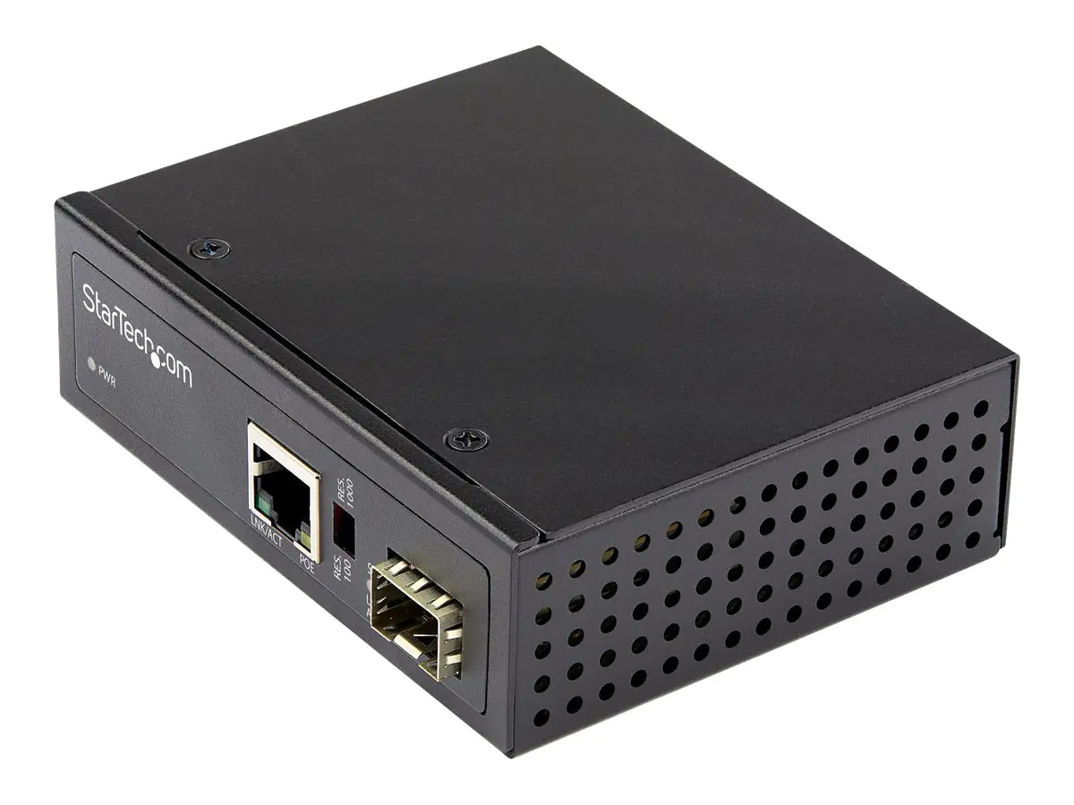 StarTech PoE + Industrial Media Converter 60W - Medienkonverter LWL Kupfer - Singlemode-/Multimode Glasfaser auf Kupfer Gigabit Ethernet - Mini/Kompaktgröße - IP-30/ -40°C bis 75°C (IMC1GSFP60W) - Medienkonverter - 1GbE - 1000Base-SX, 1000Base-T - RJ-45 /