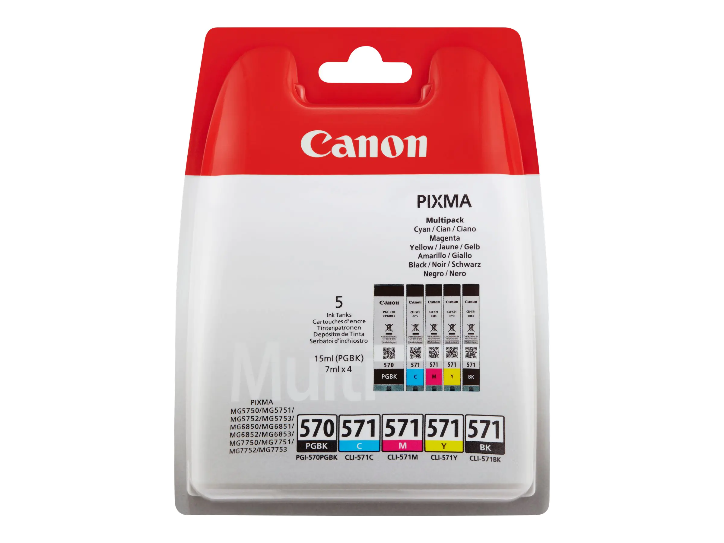 Canon PGI-570/CLI-571 PGBK/BK/C/M/Y Multi Pack - 5er-Pack - Schwarz, Gelb, Cyan, Magenta - Original - Blisterverpackung - Tintenbehälter - für PIXMA TS5051, TS5053, TS5055, TS6050, TS6051, TS6052, TS8051, TS8052, TS9050, TS9055 Canon PGI-570/CLI-571 PGBK/BK/C/M/Y Multi Pack - 5er-Pack - Schwarz, Gelb, Cyan, Magenta - Original - Blisterverpackung - Tintenbehälter - für PIXMA TS5051, TS5053, TS5055, TS6050, TS6051, TS6052, TS8051, TS8052, TS9050, TS9055