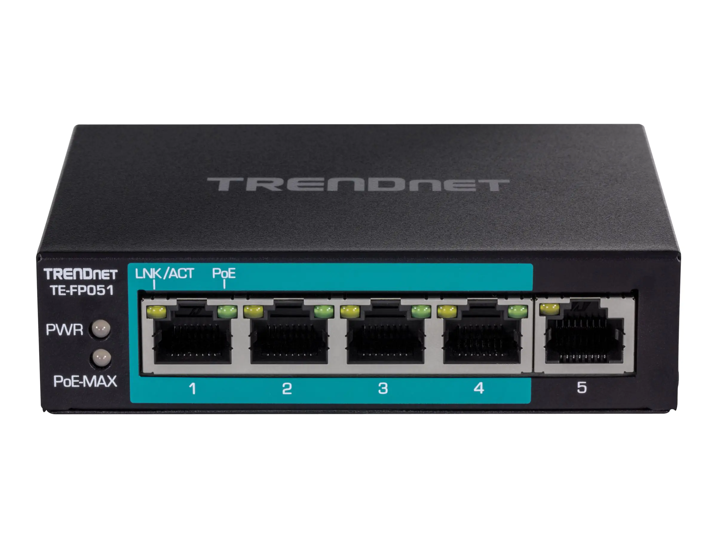 TRENDnet TE-FP051 - Switch - unmanaged - 4 x 10/100 (PoE+) + 1 x 10/100 - Desktop, wandmontierbar - PoE+ (60 W)