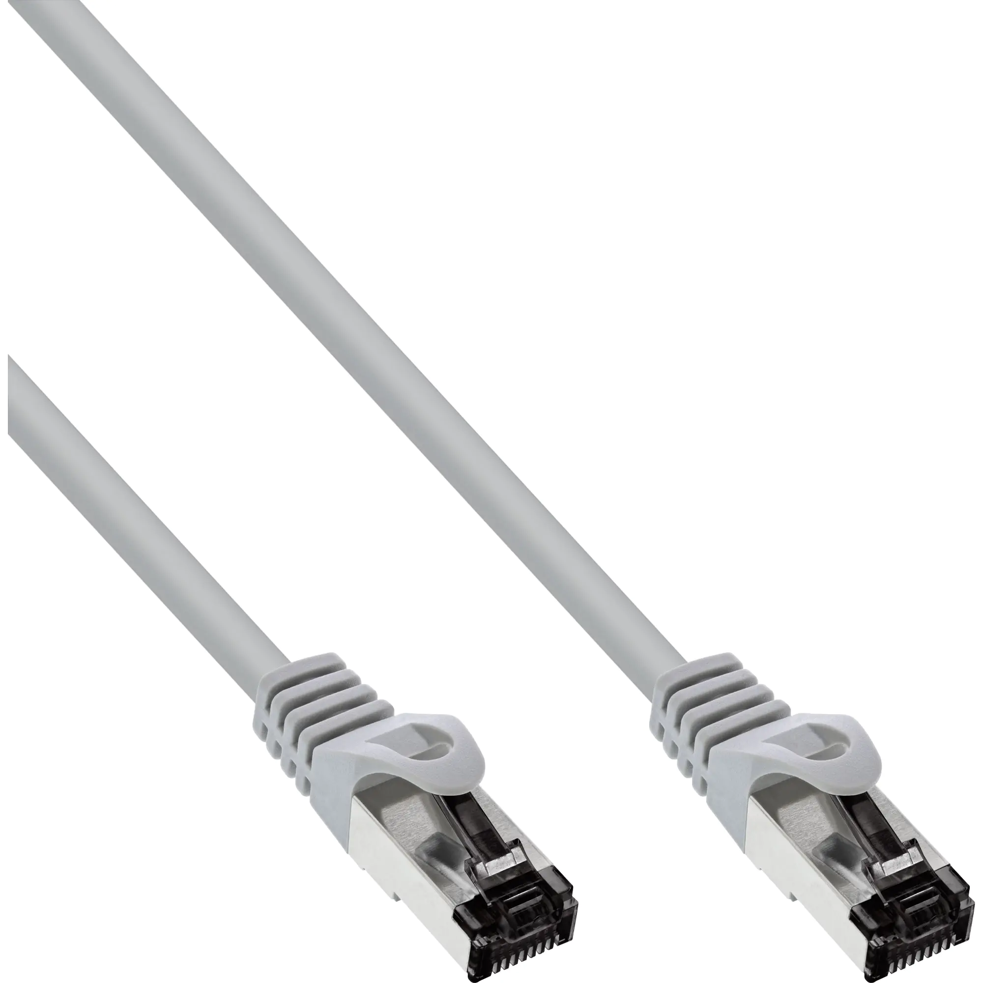 InLine - Patch-Kabel - RJ-45 (M) zu RJ-45 (M) - 25 cm - SFTP, PiMF - CAT 8.1 - IEEE 802.3af/IEEE 802.3at - halogenfrei, geformt, rund, ohne Haken - Grau