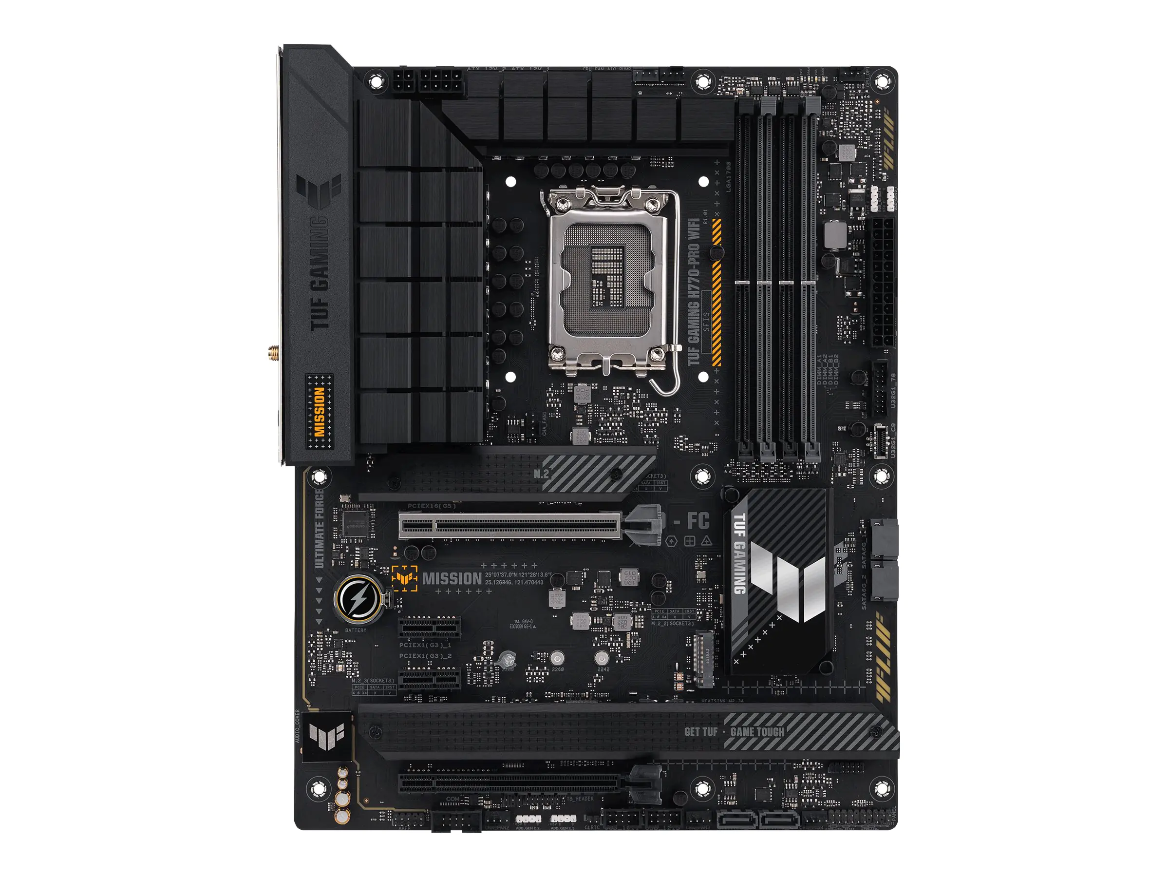 ASUS TUF GAMING H770-PRO WIFI - Motherboard - ATX - LGA1700-Sockel - H770 Chipsatz - USB-C 3.2 Gen 2x2, USB 3.2 Gen 2, USB 3.2 Gen 1, USB-C 3.2 Gen 1 - 2.5 Gigabit LAN, Wi-Fi 6, Bluetooth - Onboard-Grafik (CPU erforderlich) - HD Audio (8-Kanal) ASUS TUF GAMING H770-PRO WIFI - Motherboard - ATX - LGA1700-Sockel - H770 Chipsatz - USB-C 3.2 Gen 2x2, USB 3.2 Gen 2, USB 3.2 Gen 1, USB-C 3.2 Gen 1 - 2.5 Gigabit LAN, Wi-Fi 6, Bluetooth - Onboard-Grafik (CPU erforderlich) - HD Audio (8-Kanal)