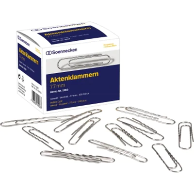 Soennecken Aktenklammer 1062 77mm gewellt verzinkt 100 St./Pack. Soennecken Aktenklammer 1062 77mm gewellt verzinkt 100 St./Pack.