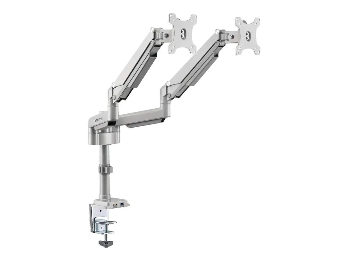 Eaton Tripp Lite Series Dual-Display Flex-Arm Mount for 17" to 32" Monitors - Clamp or Grommet, USB, Audio Ports - Befestigungskit (Spannbefestigung für Tisch) - Voll beweglich - für 2 LCD-Displays - Stahl - Silber - Bildschirmgröße: 43.2-81.3 cm (17